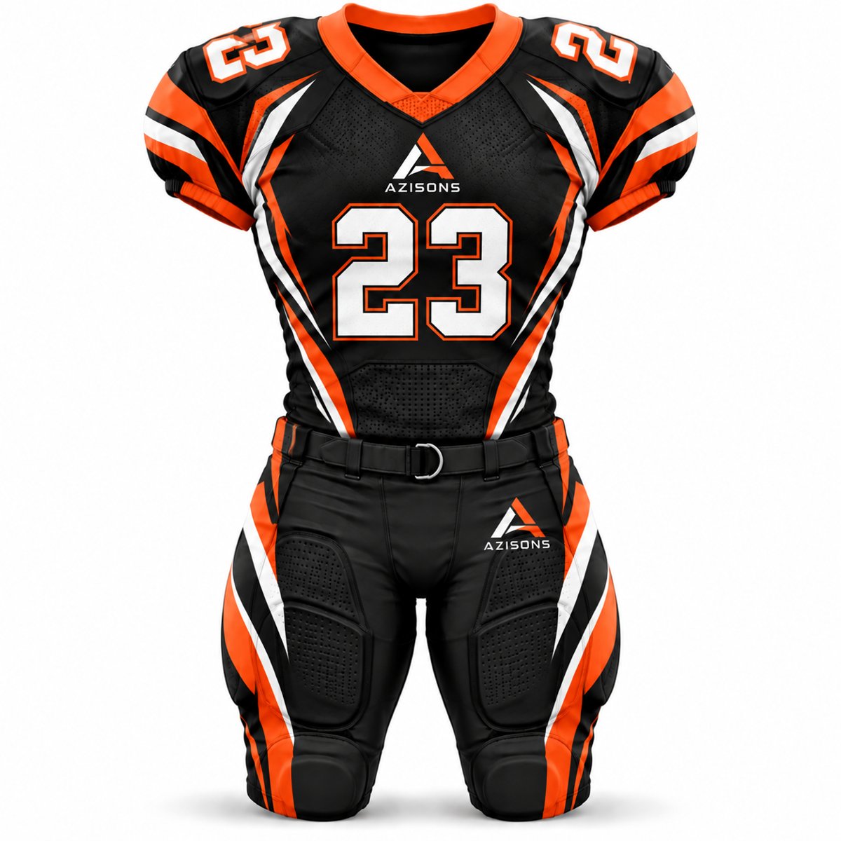 American Football Uniform Black / Orange AS-129 Custom sublimated American football uniform Black / Orange – Azisons AS-129