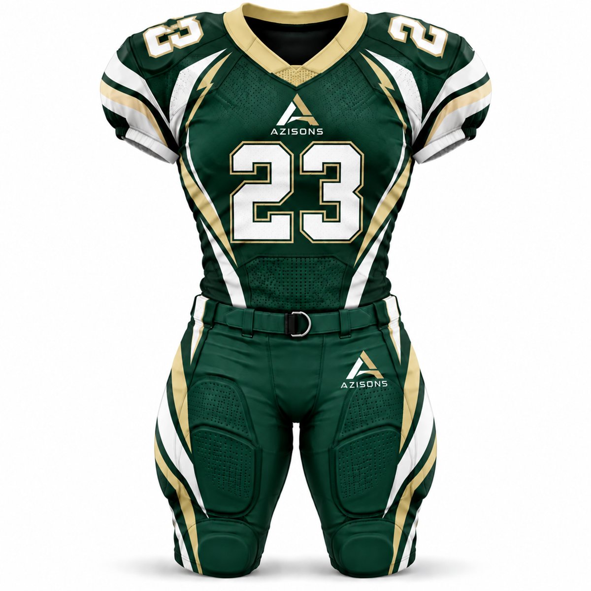 American Football Uniform Forest Green / Gold AS-127 Custom sublimated American football uniform Forest Green / Gold – Azisons AS-127