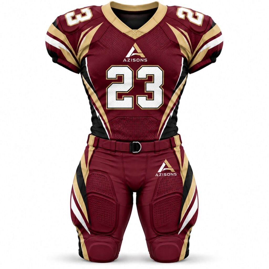 Custom sublimated American football uniform Maroon / Gold – Azisons AS-120