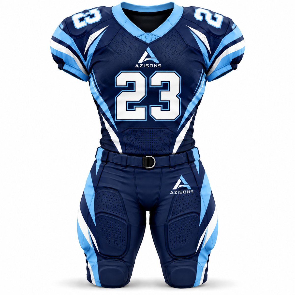 American Football Uniform Navy / Sky Blue AS-128 Custom sublimated American football uniform Navy / Sky Blue – Azisons AS-128