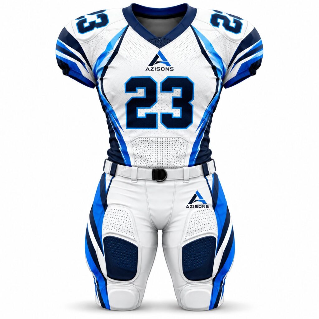 Custom sublimated American football uniform White / Royal Blue – Azisons AS-124