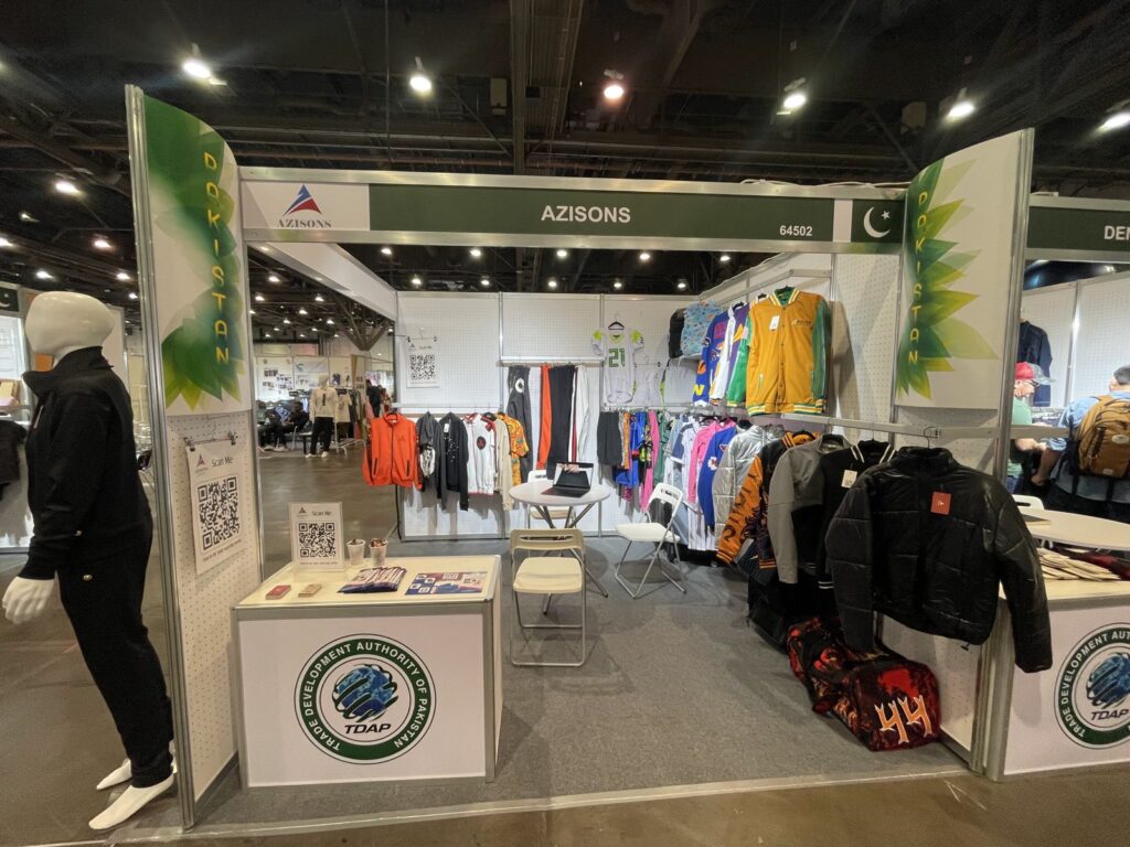AZISONS sportswear manufacturer booth at a US sourcing trade show