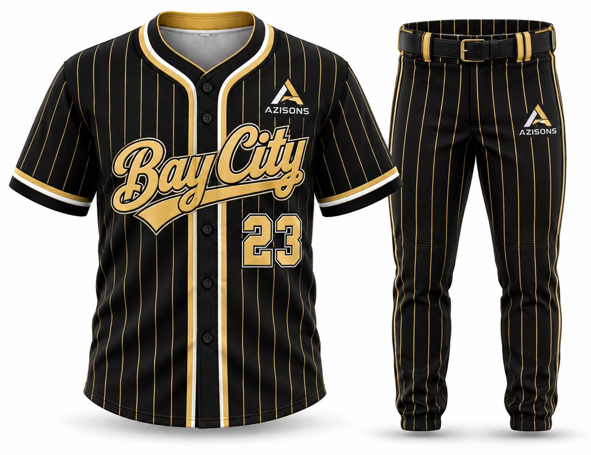 Custom pinstripe baseball uniform Black / Gold – Azisons AS-231