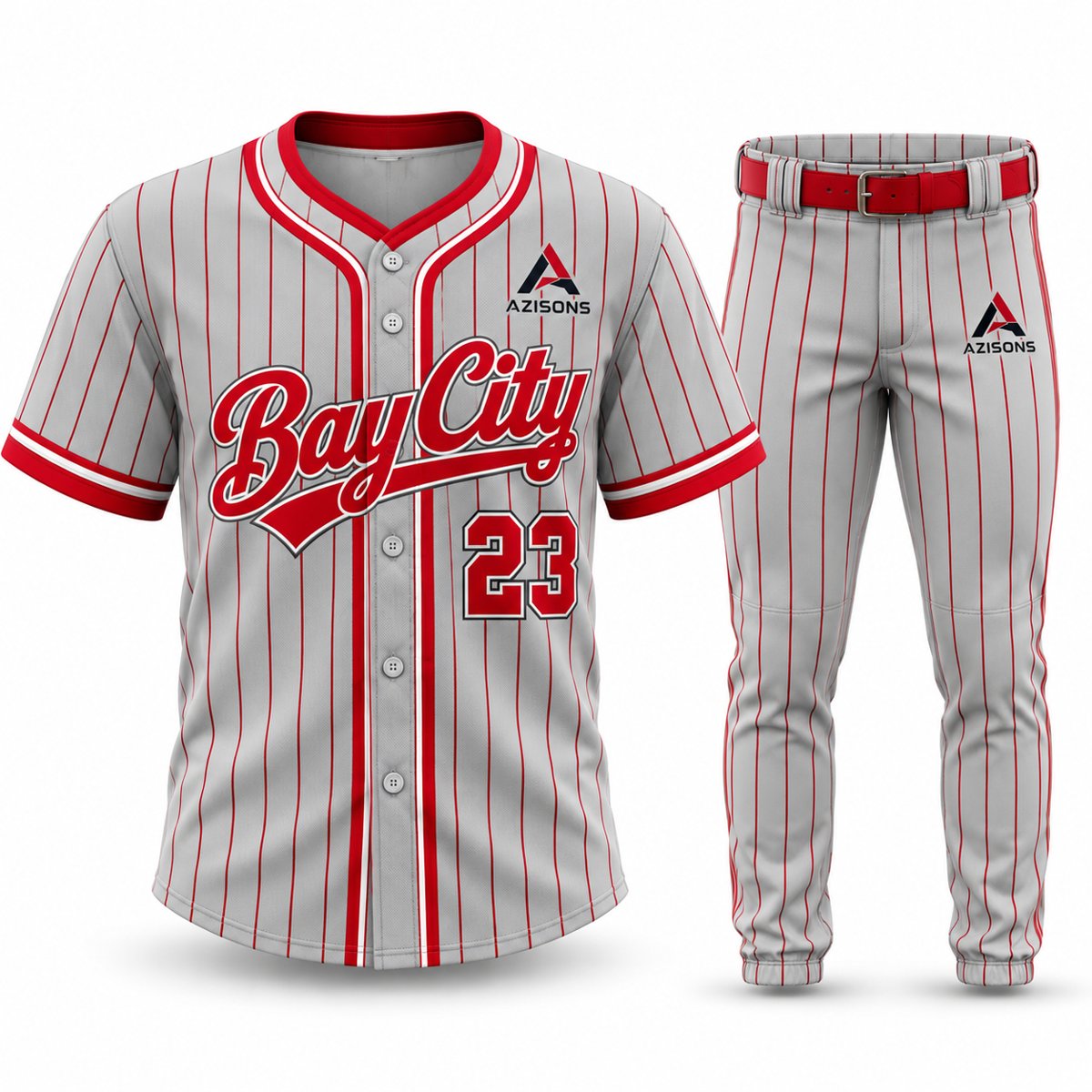 Custom pinstripe baseball uniform Grey / Red – Azisons AS-232