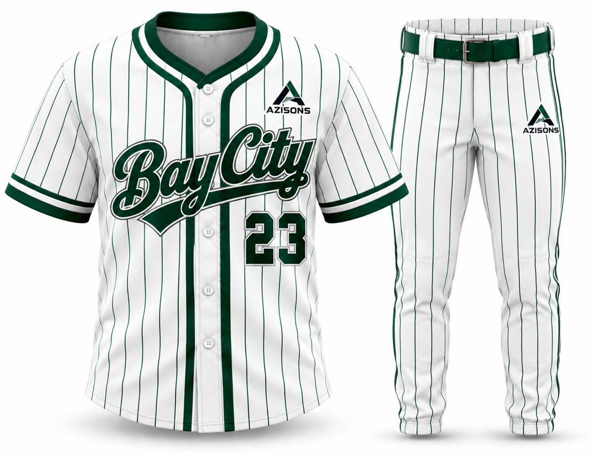 Custom pinstripe baseball uniform White / Forest Green – Azisons AS-228