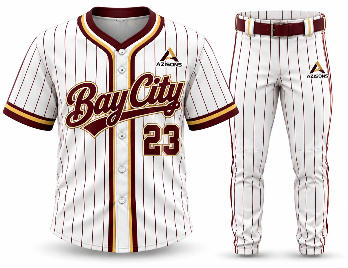 Custom pinstripe baseball uniform White / Maroon – Azisons AS-227