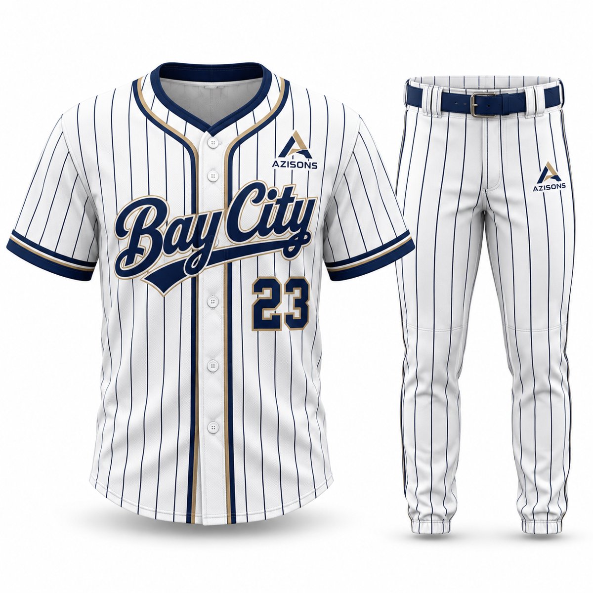 Custom pinstripe baseball uniform White / Navy – Azisons AS-226