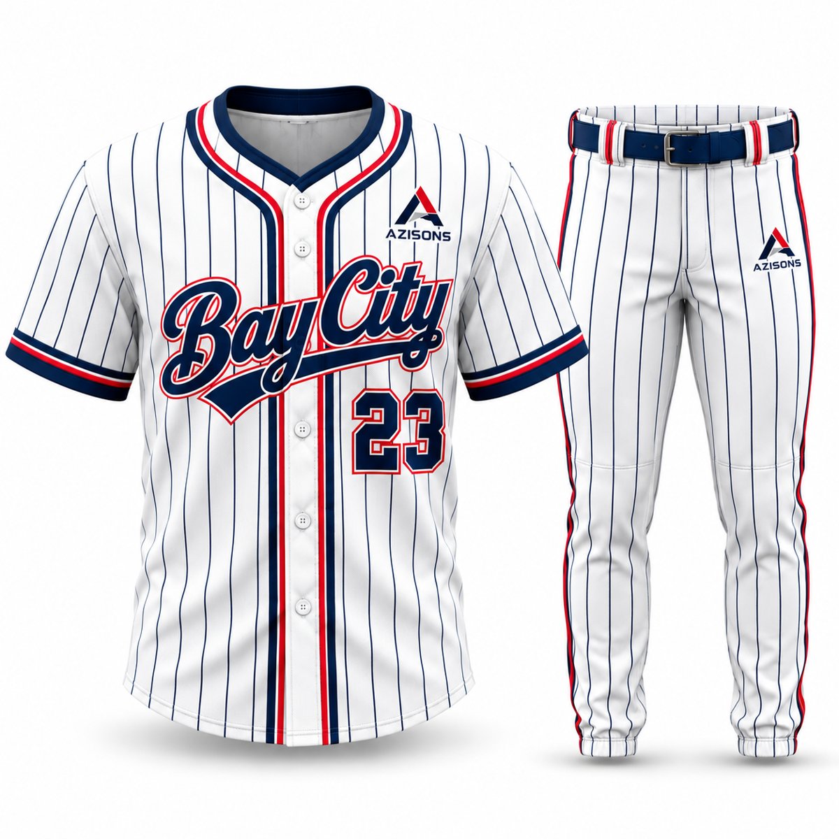 Custom pinstripe baseball uniform White / Navy / Red – Azisons AS-229