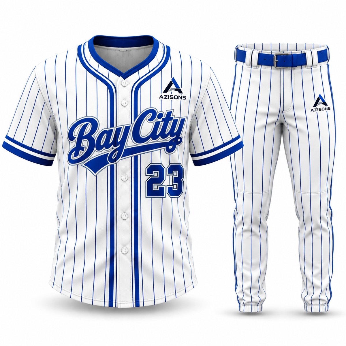 Custom pinstripe baseball uniform White / Royal Blue – Azisons AS-230