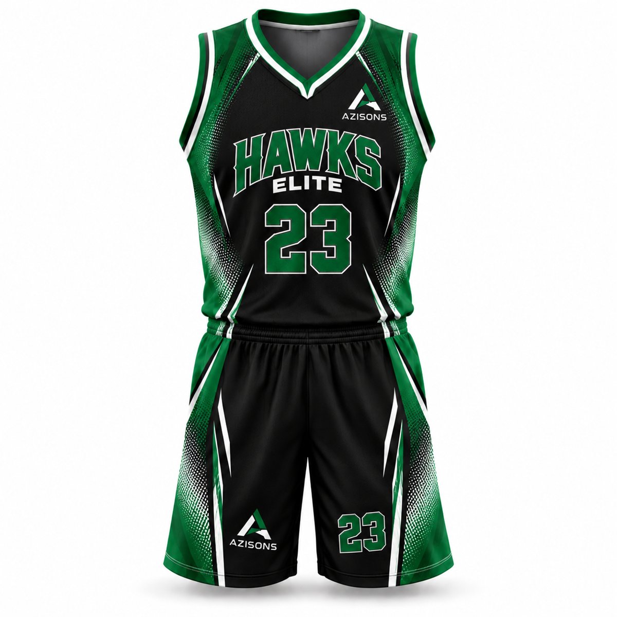 Custom sublimated basketball kit Black / Green – Azisons AS-333