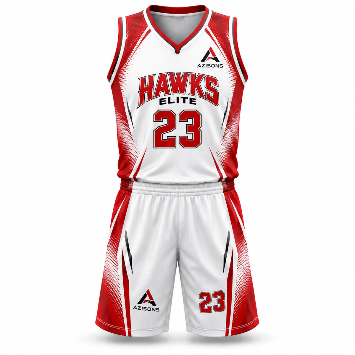 Custom sublimated basketball kit White / Red – Azisons AS-335