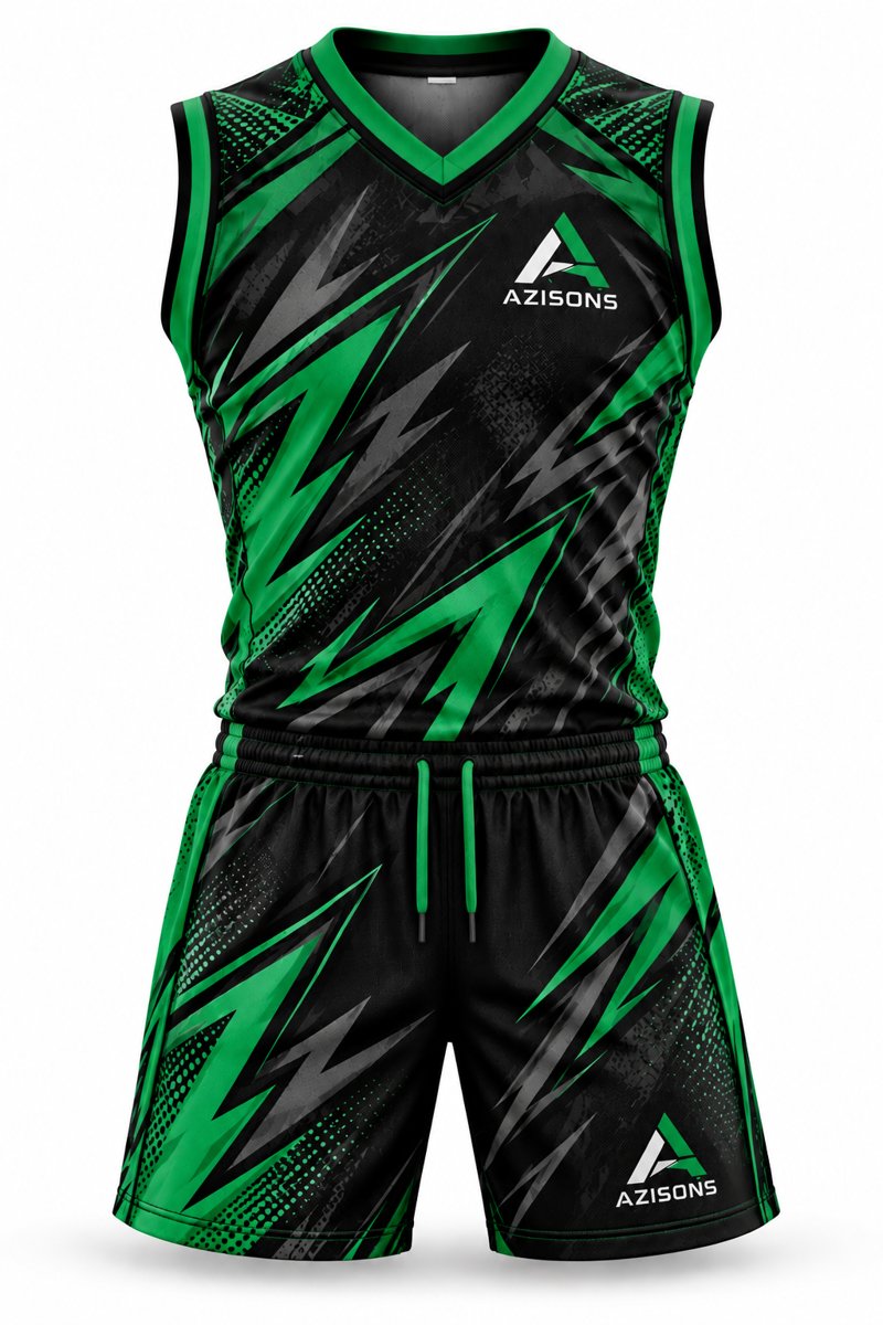Custom sublimated basketball uniform Black / Green – Azisons AS-325