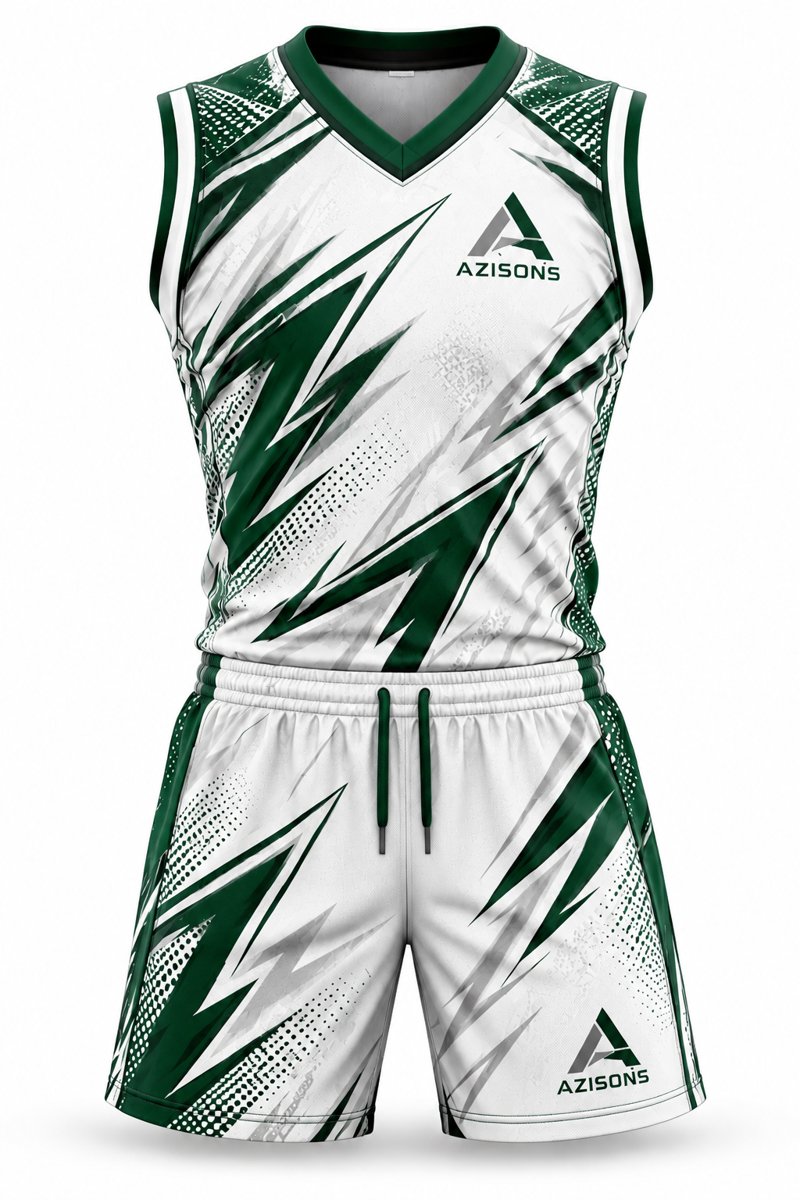 Custom sublimated basketball uniform White / Forest Green – Azisons AS-327