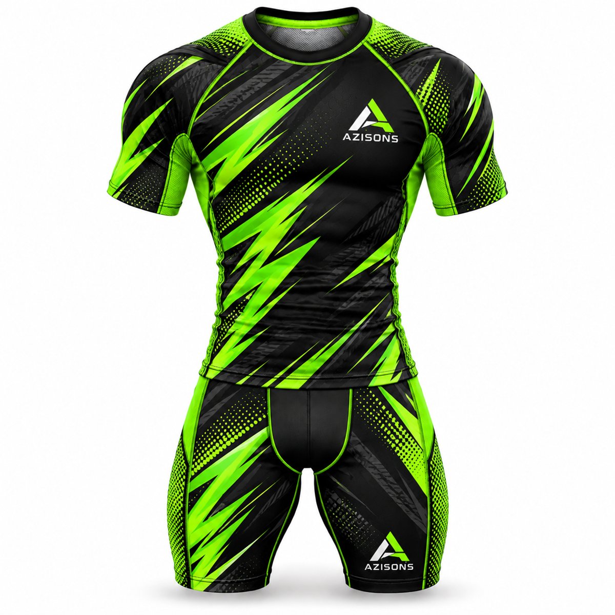 Custom sublimated compression set Black / Neon Green – Azisons AS-1007