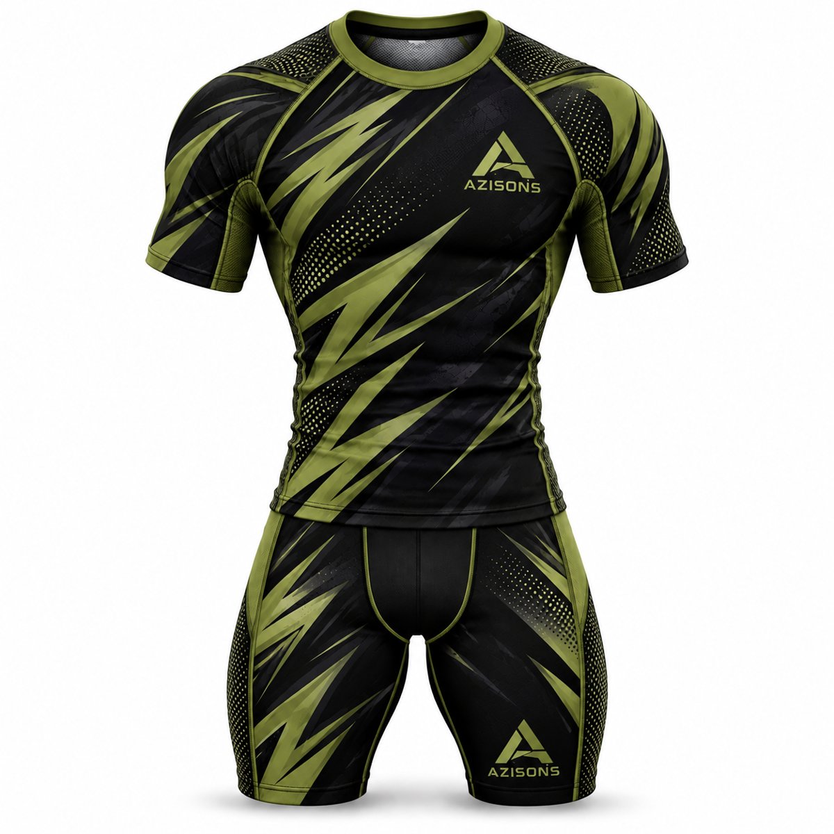 Custom sublimated compression set Black / Olive – Azisons AS-1008