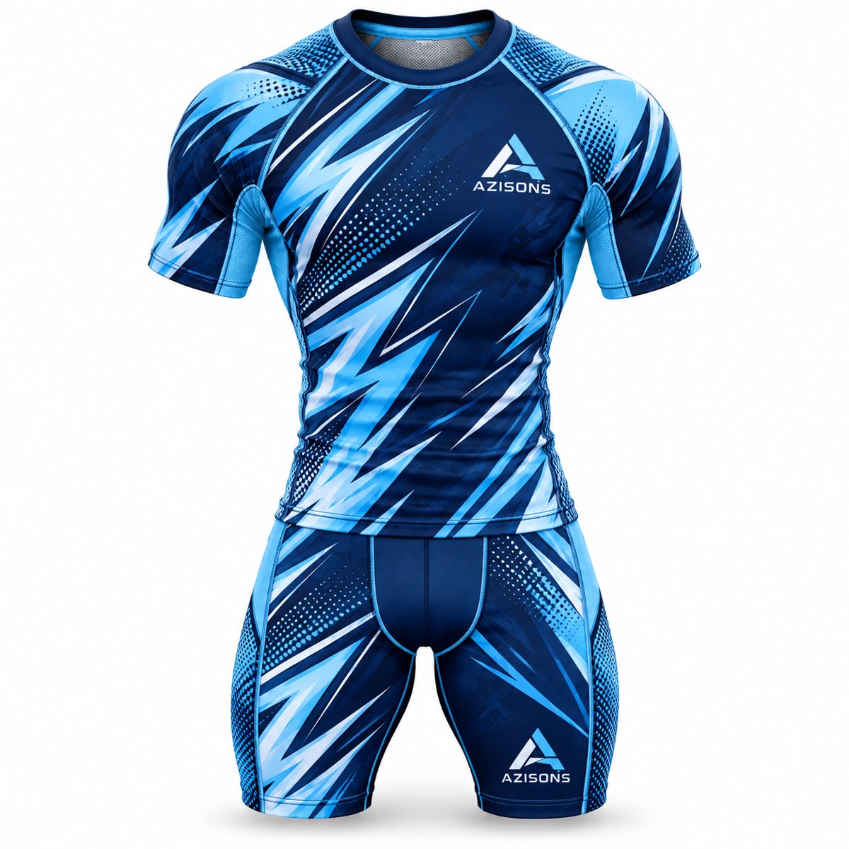 Custom sublimated compression set Navy / Sky Blue – Azisons AS-1011