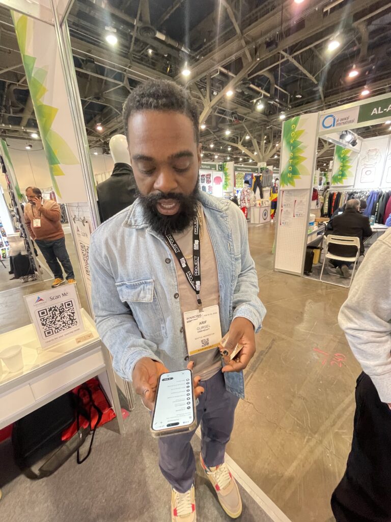 AZISONS team meeting apparel buyers at Sourcing at MAGIC, Las Vegas