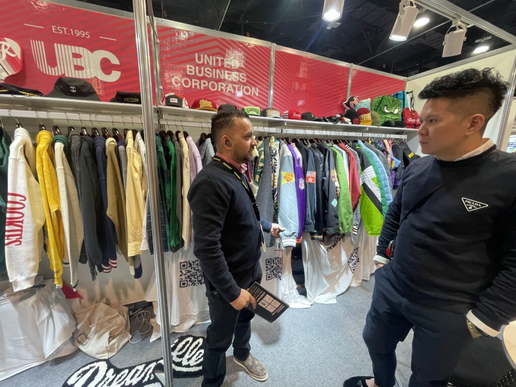 AZISONS team meeting apparel buyers at Sourcing at MAGIC, Las Vegas