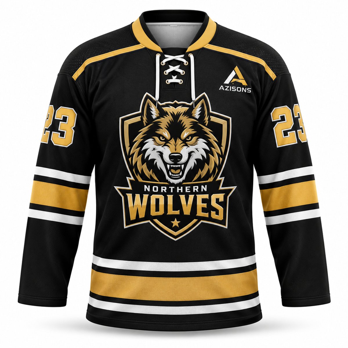 Custom ice hockey jersey Black / Gold – Azisons AS-628