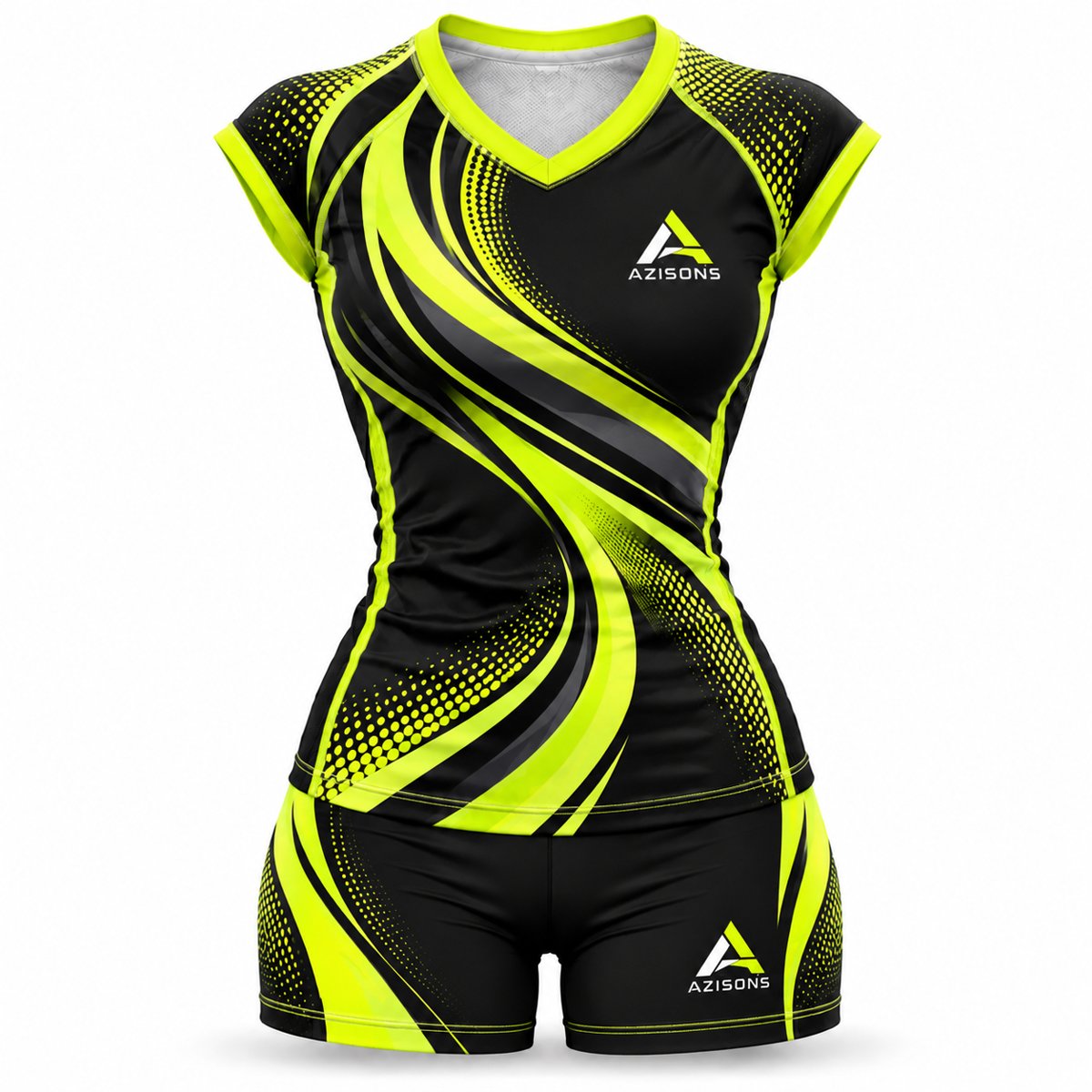 Custom sublimated women's volleyball uniform Black / Neon Yellow – Azisons AS-1002