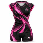 Custom sublimated women's volleyball uniform Black / Pink – Azisons AS-1005