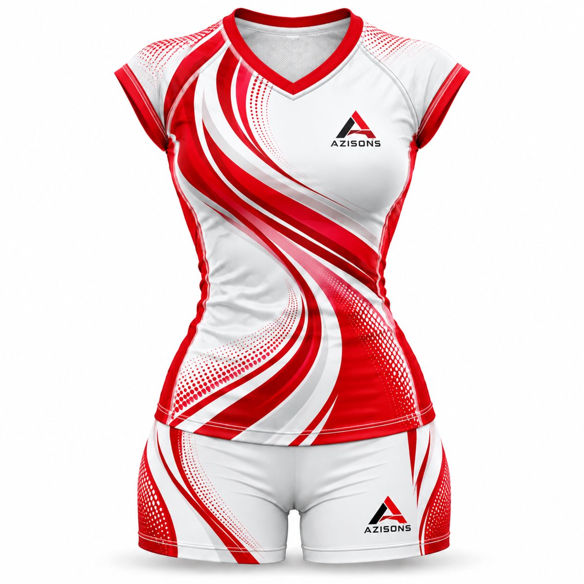 Custom sublimated women's volleyball uniform White / Red – Azisons AS-1003