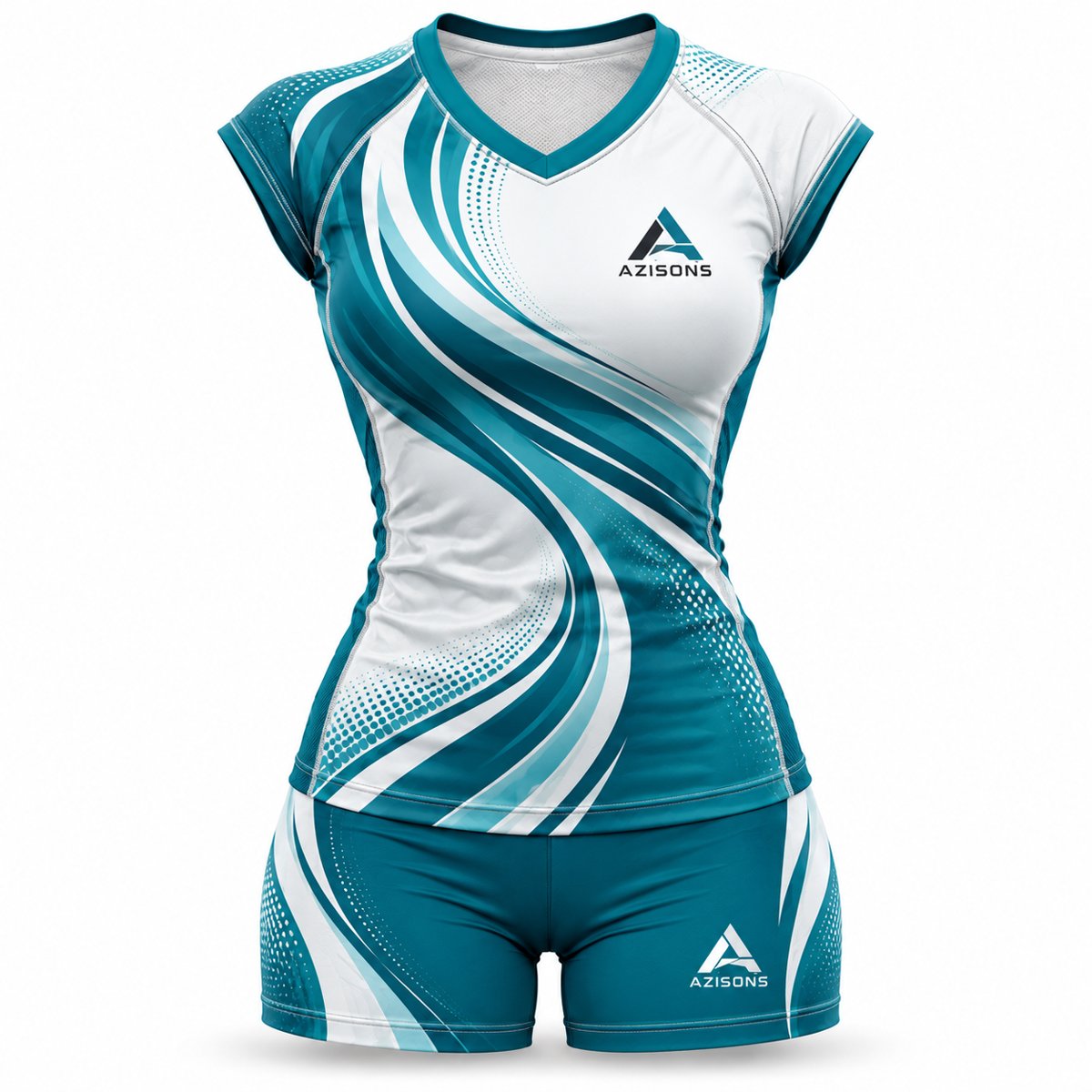 Custom sublimated women's volleyball uniform White / Teal – Azisons AS-1006